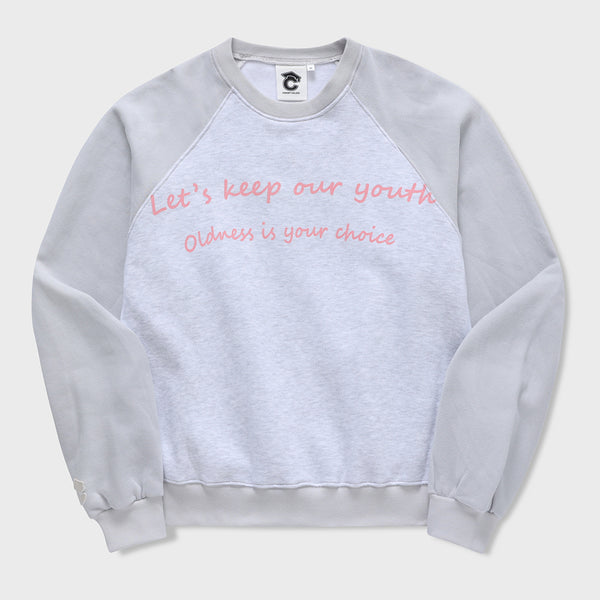 Lettering Raglan Sweatshirt / Ash Gray-Light Gray [Unisex]