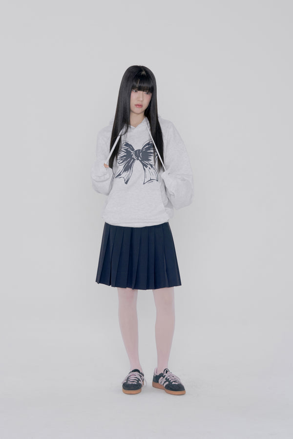 RIBBON LOGO HOODIE - LIGHT GRAY