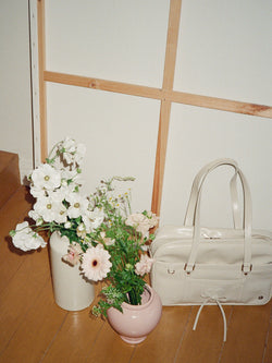 Classic ribbon school bag_cream