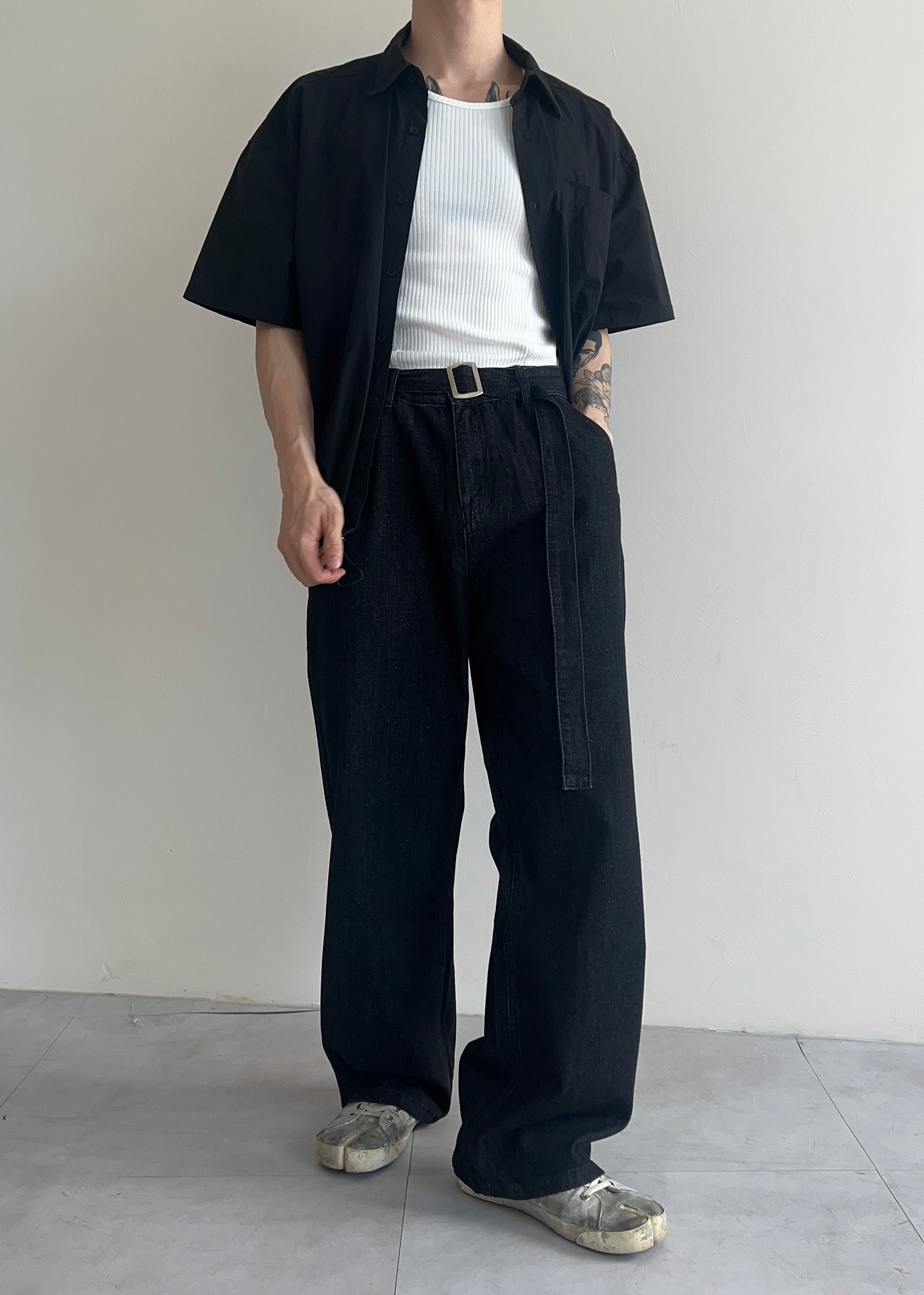 Long belt birthday denim(black)