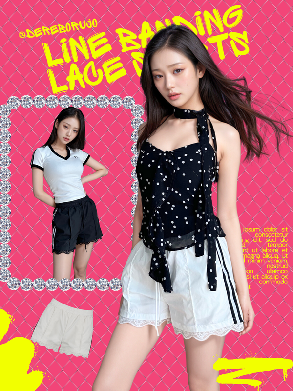 line banding lace shorts