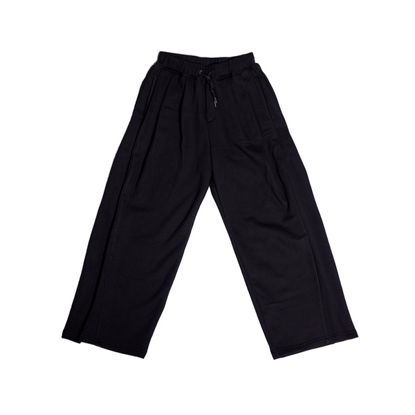 WIDE FIT TWO-TUCK PLEATS SWEAT PANTS_BLACK 起毛 