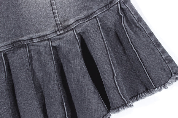 PLEATS WASHING DENIM MINI DRESS_Gray