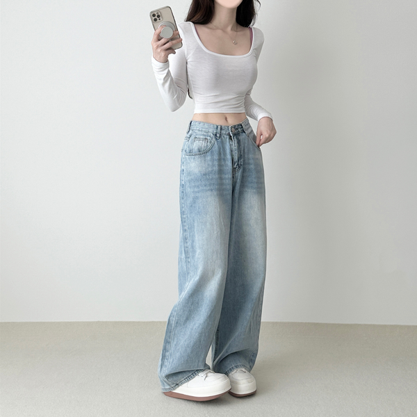 tinted washed wide denim pants