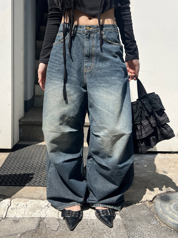 [OOTJ ITEM] ダストスケッチビンテージバックログデストロイドワイドデニムパンツ (Denim)