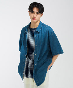 C Logo Denim Half Shirt Blue