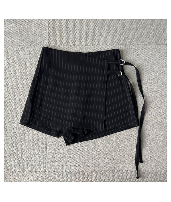 [wrap skirt] Striped pin vest wrap skirt pants two-piece set-up (2color)