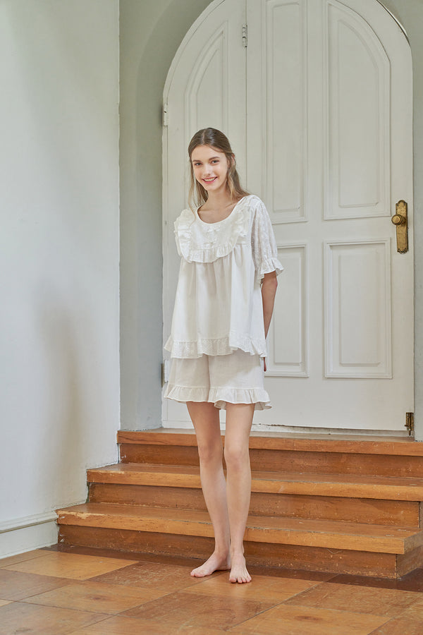 ULLALA PAJAMA Listy Short-sleeve Two-piece Ivory[24165WTSSN]