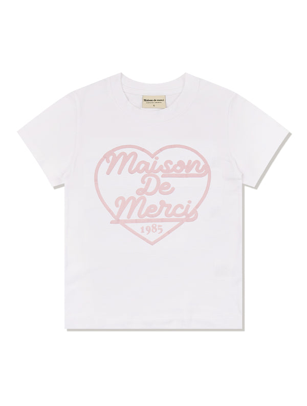 Women's Cropped Span Heart Embossed Logo Short Sleeve T-Shirt White (FCE2TS204W)