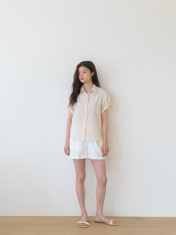 Strip roll-up Shirt - Cream