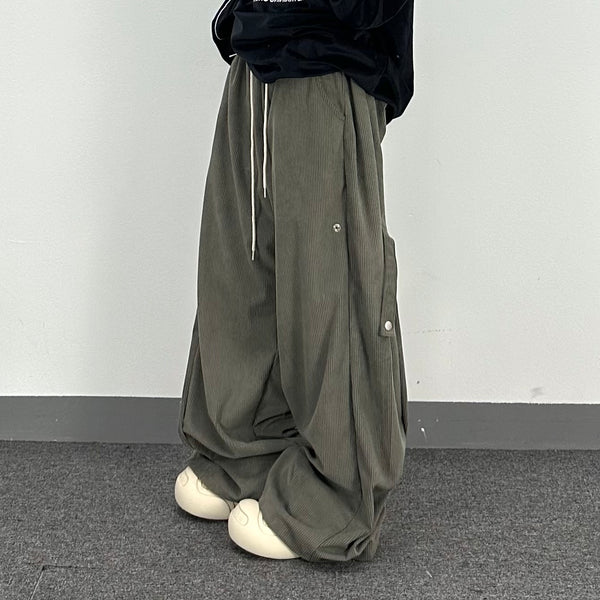 snap corduroy wide pants