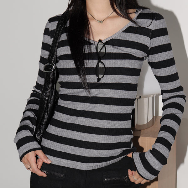 Tsuta Stripe Slim Hooded T-Shirt