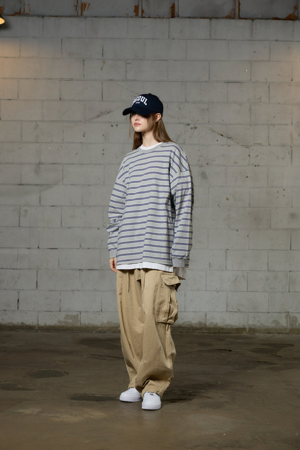 JERRY STRIPE OVERFIT LONG SLEEVE T-SHIRT / GRAY