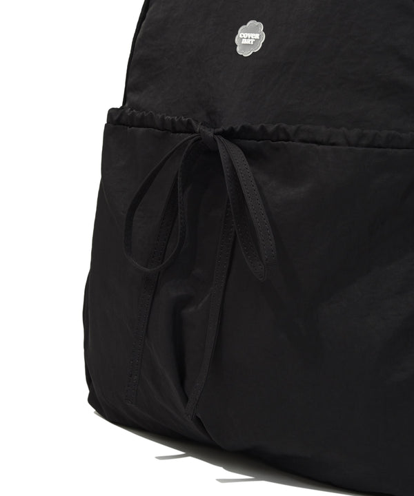 Clover Heart Shirring Nylon Backpack Black