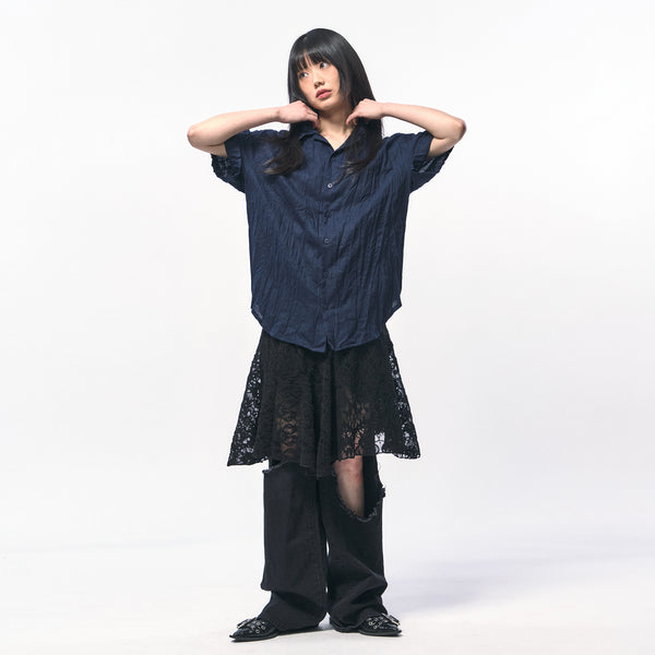 CRINKLE LINEN HALF SHIRTS NAVY