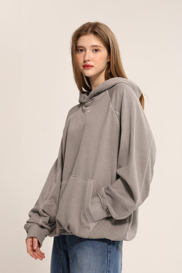 Pigment Line Banding Hood - Light gray