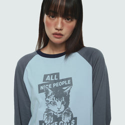 NICE PEOPLE LOVE CATS RAGLAN LONG SLEEVE - SKY BLUE