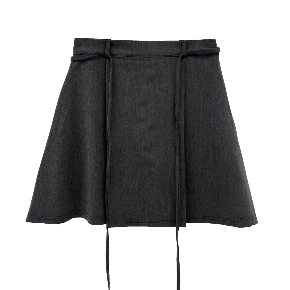 ハイティーン pleated strap ribbon mini skirt (2 colors)