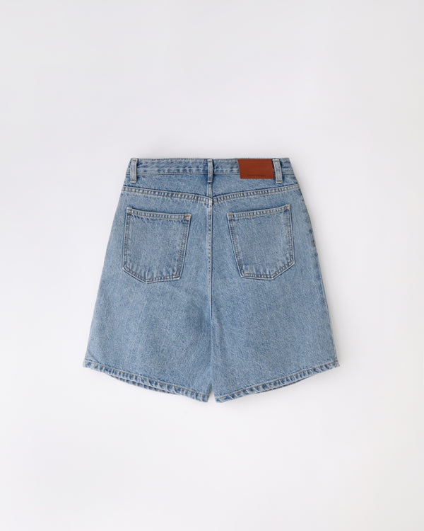 Pintuck half denim pants