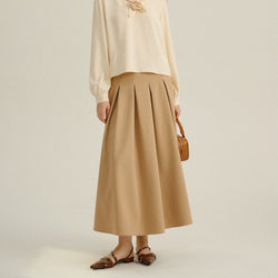 Sand pleated long skirt