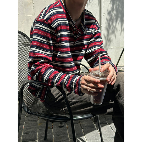 [F/W] Multi stripe henry neck long sleeves (3color)