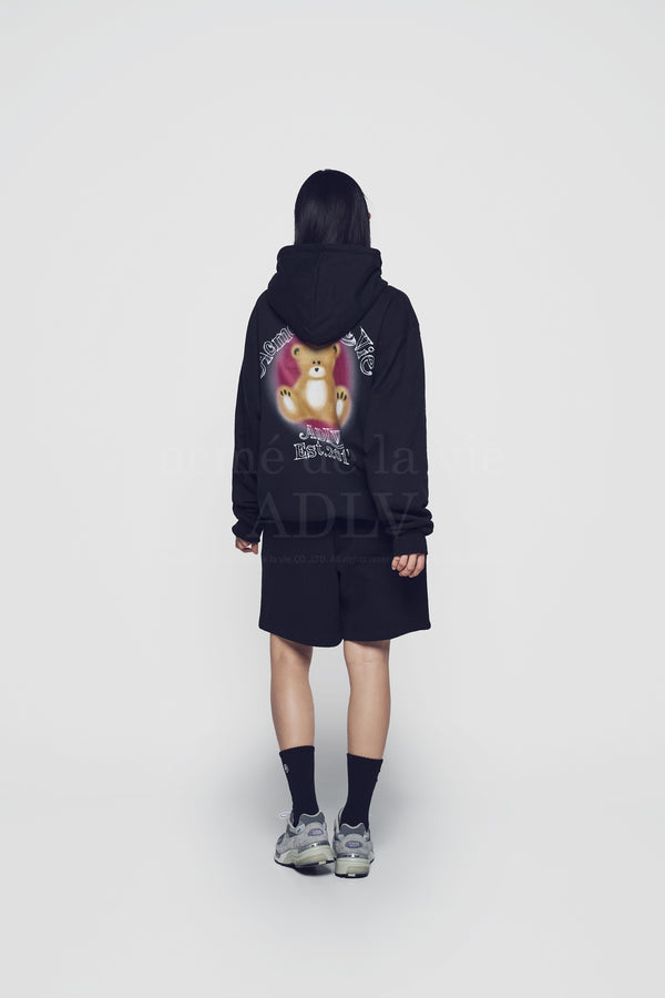 24FW BLUR SKETCH BEAR HOODIE BLACK