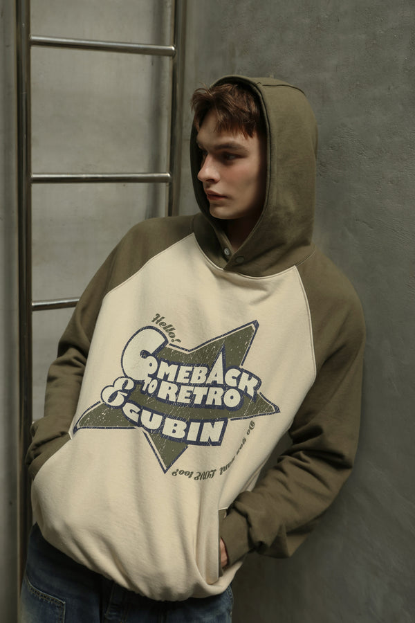 Crack Lettering Color Raglan Hood - Khaki