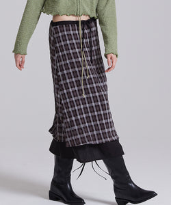 CHECK DOUBLE SKIRT IN BROWN