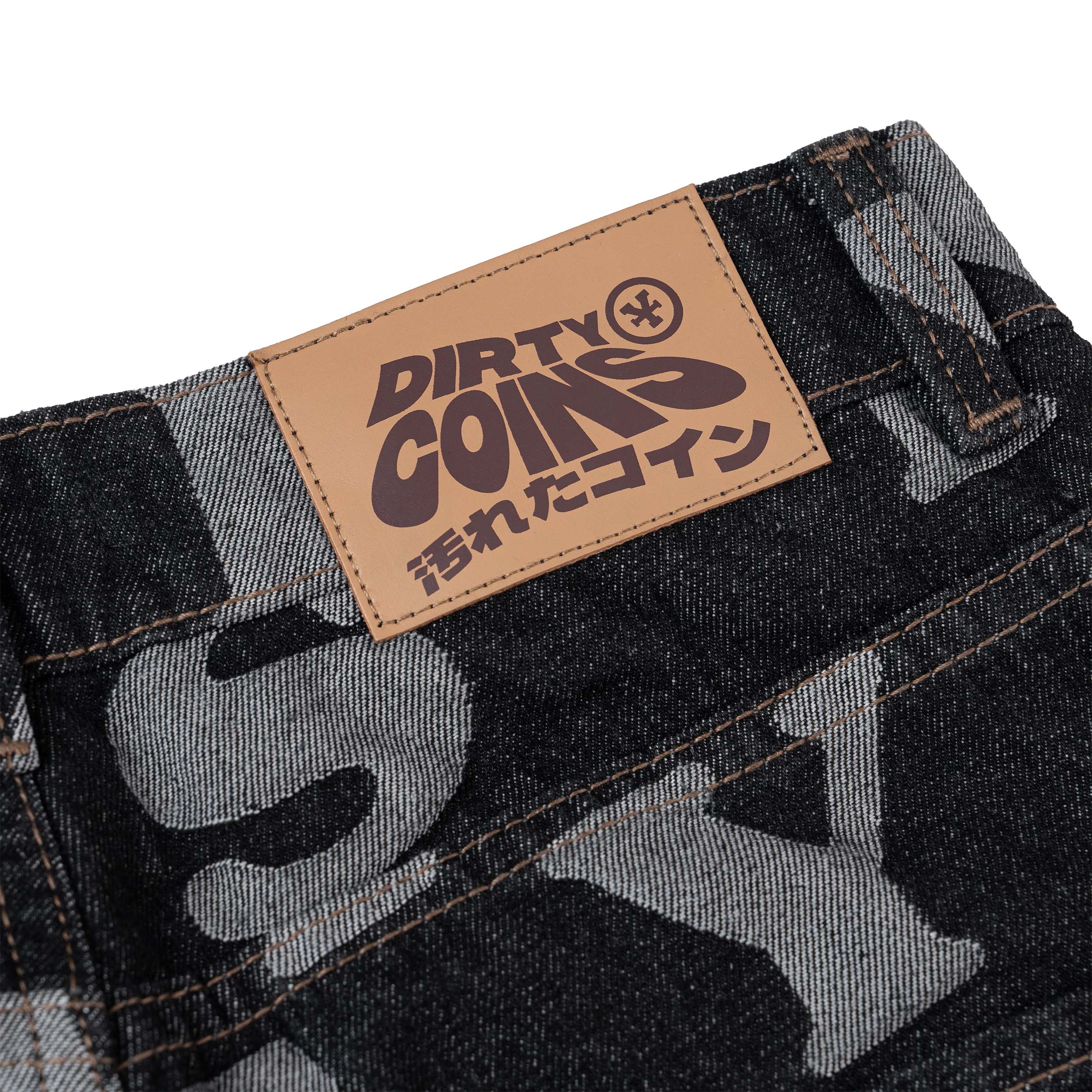 Letter Monogram Denim Pants - Black