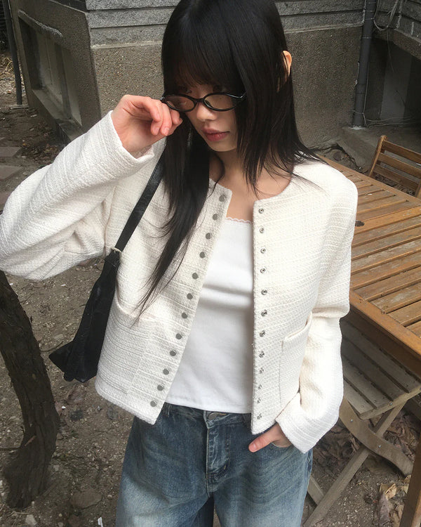 【即日発送】[MADE] ラメスナップボタンノーカラーツイードジャケット 