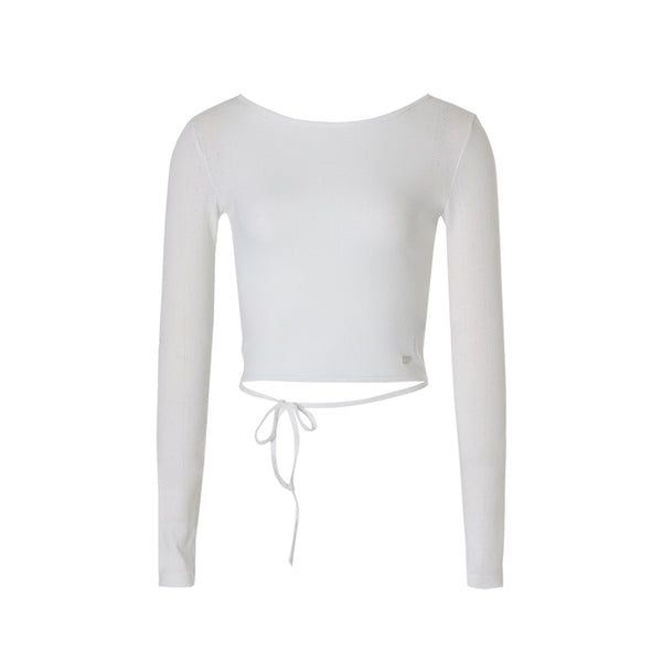 EYELET STRING CROP TOP_WHITE