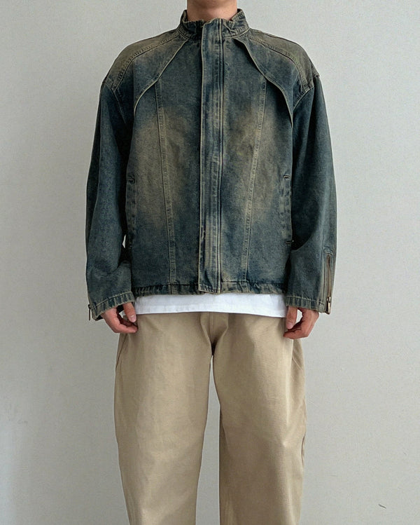 high neck denim windbreaker