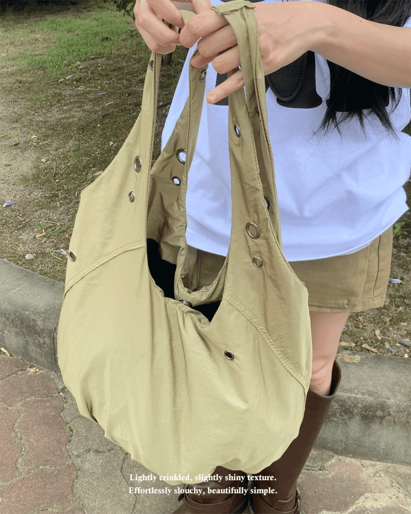 セイラストリンググロッシーナイロンホーボーバッグ (4 colors)