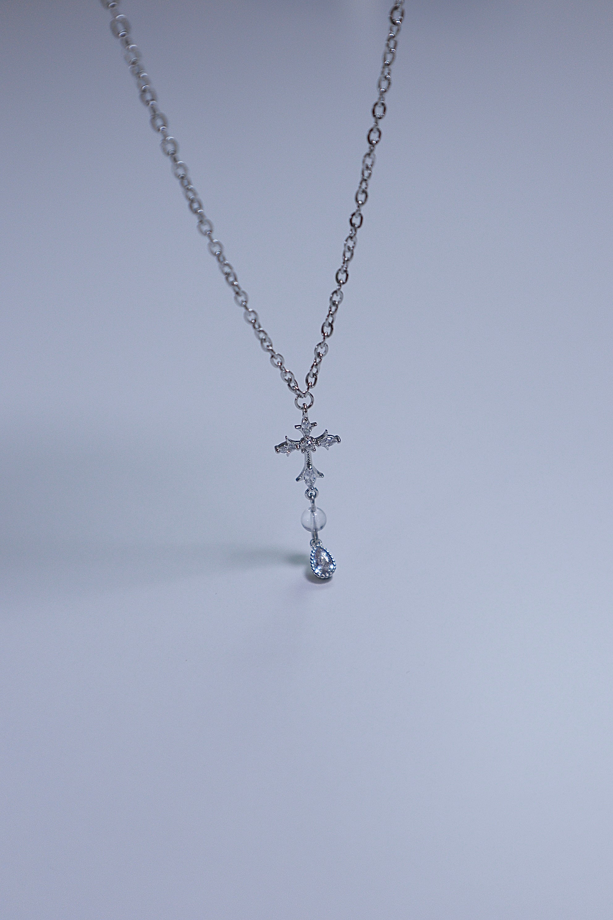 cross water drop transparent gemstone necklace