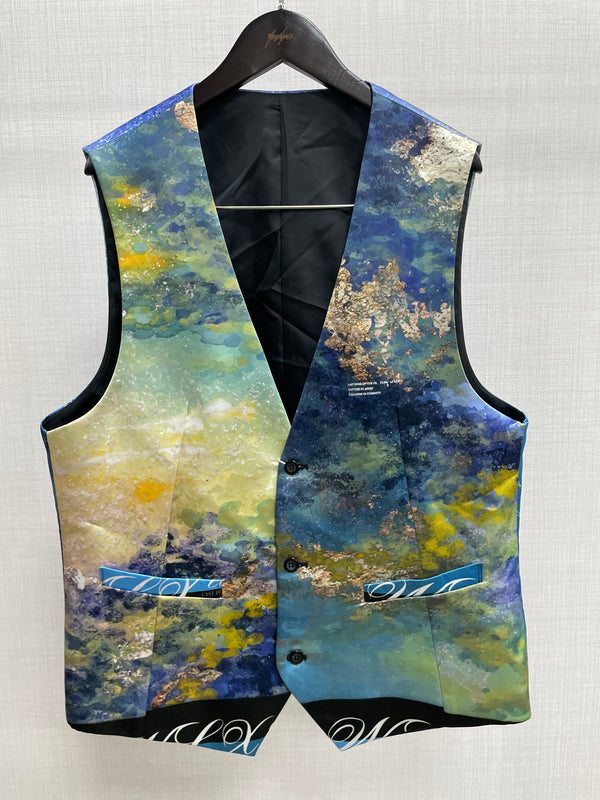 Blue Printed Overlap Waistcoat