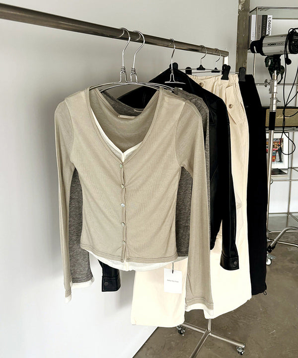 Slim color blocking cardigan - cd