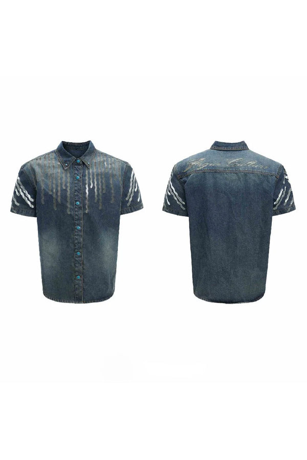 メッシュパネルデニムシャツ