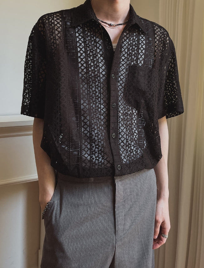 【2plan】Pla Embroidery Punching Short Sleeve Shirt Pla Embroidery Punching Short Sleeve Shirt - 2PLAN | 60