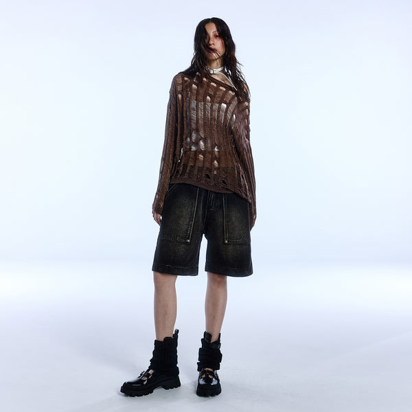 SIN MESH SWEATER_BROWN