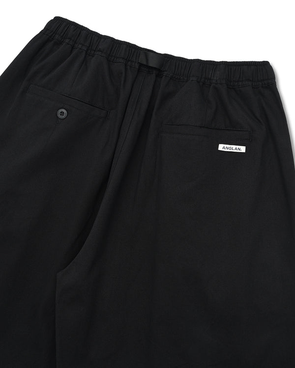 Twill Tuck Belt Wide Half Pants - Black