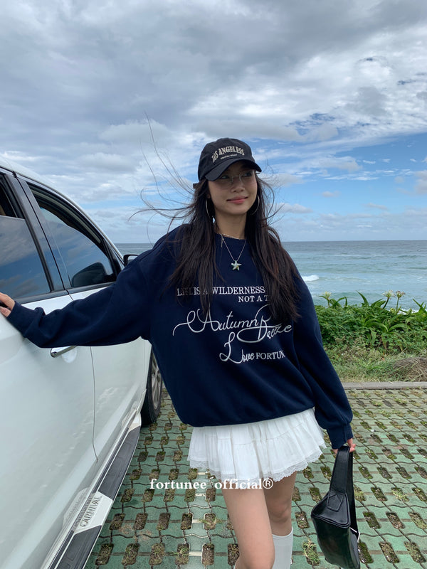 Navy lettering round loose fit sweatshirt