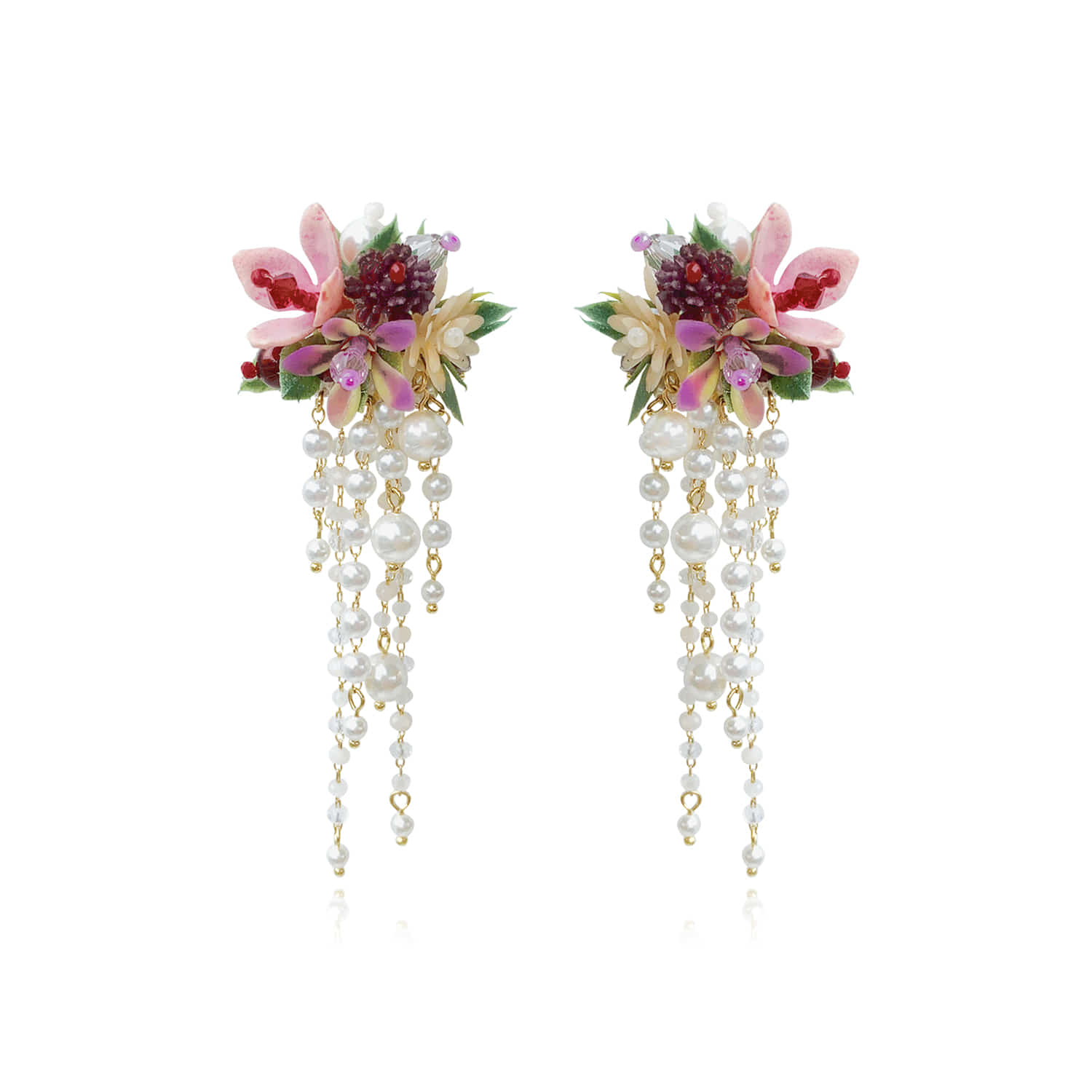 [Couture] Flower Blast Large Tassel Burgundy Earrings