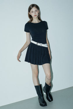 Half sleeve pleats dress_black