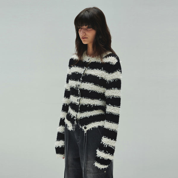 STRIPE TAPE KNIT CARDIGAN (black white)