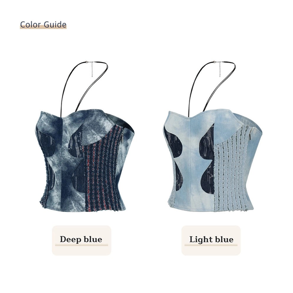 DENIM CORSET TUBE TOP_DEEP BLUE