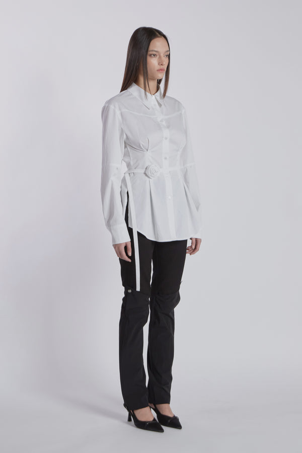 PINTUCK ROSE BELT SHIRT(WHITE)