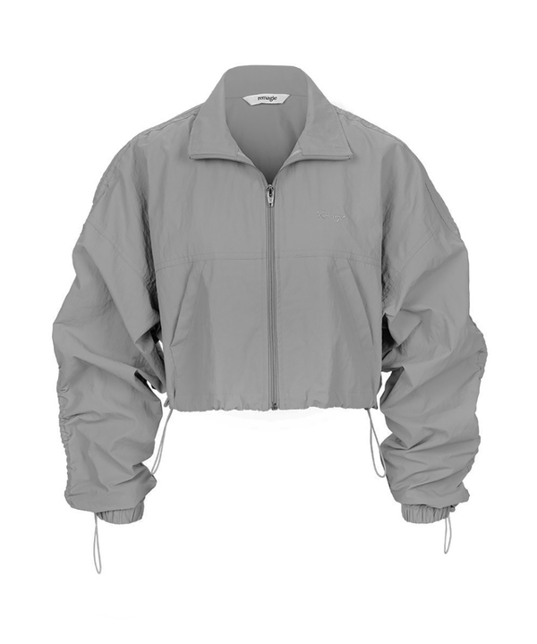 Shirring nylon zip-up (grey)