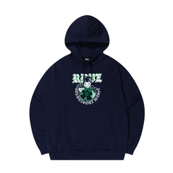 LEATHER APPLIQUE GRAPHIC HOODIE
 - NAVY