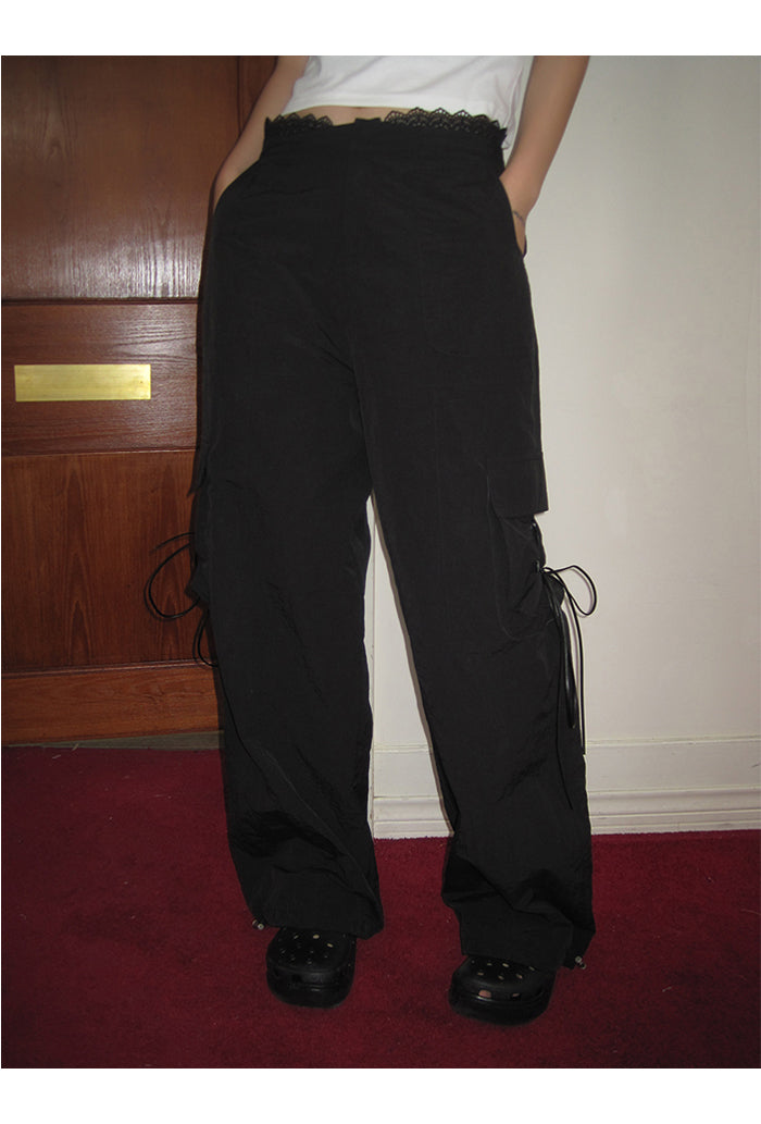 Lace nylon pocket strap cargo pants