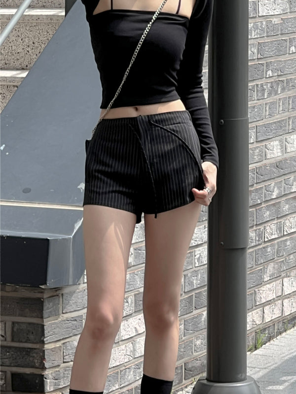 High Teen striped banding low rise mini short pants